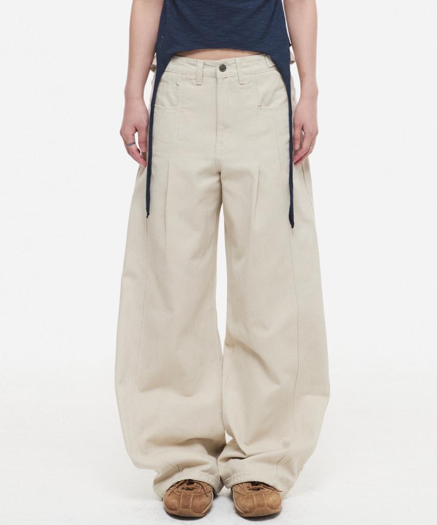 DNSR (W) Pleated Wide Cotton Pants Ivory