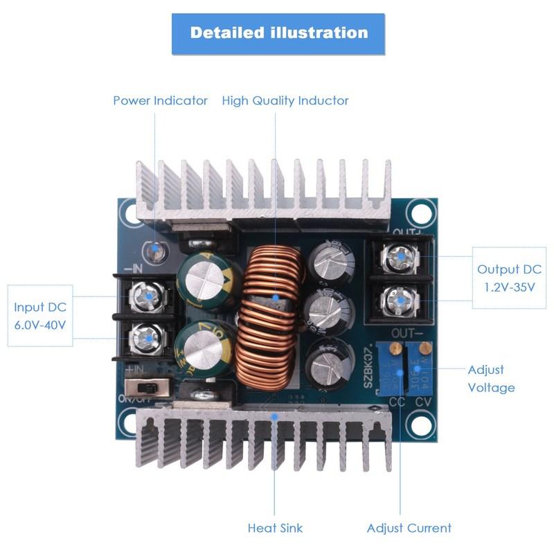 Precise Step Down 300W 20A Module Buck Converter Cc Cv Dc Power Supply Module 6V-40V To 1.2V-35V Voltage Regulator Reducer 4V 5V