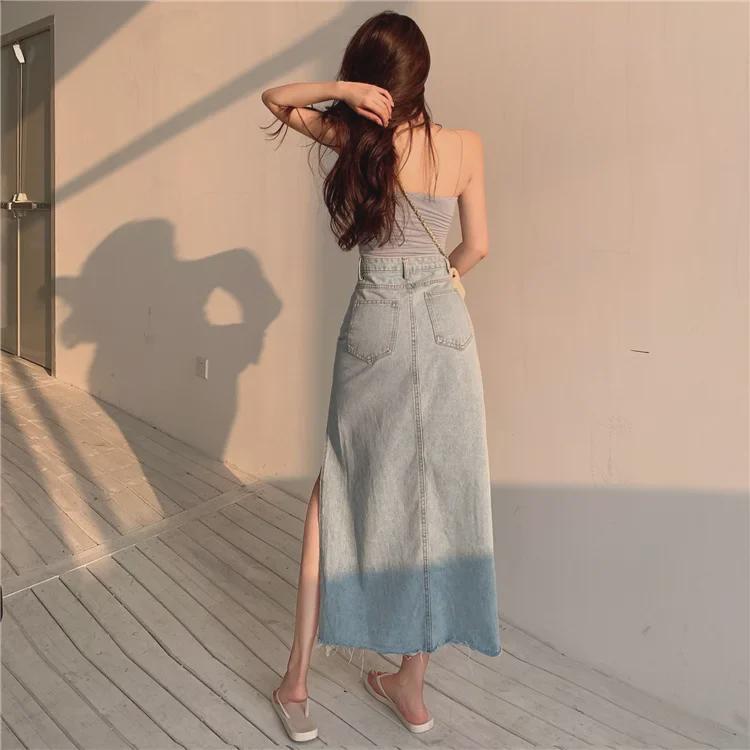 Summer 2024 Women's High Waist Slim Denim A-Line Split Skirt
