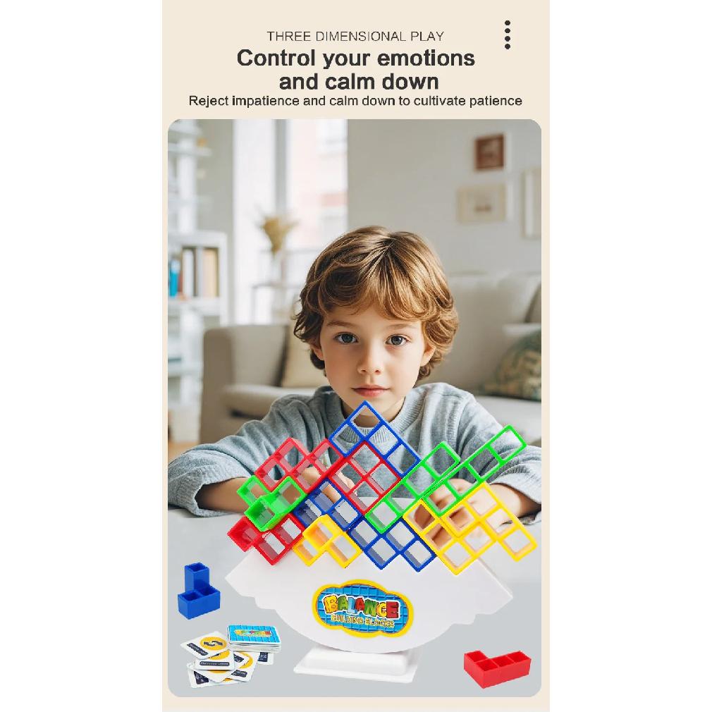48PCS Tetra Tower Building Blocks Balance Stacking Games Toys for Kids Adults Friends Classroom Family Board Game and Fun Party