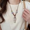 Ethnic Style Y-Shaped Ceramic Fish Necklace for Women Wooden Rope Handmade Bead Tassel Charm Bohemian Style Exquisite Accessory