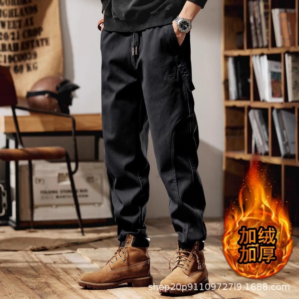 Retro Tooling Pants Men's Loose Straight Tie Harlan Pants Autumn and Winter Casual Pants