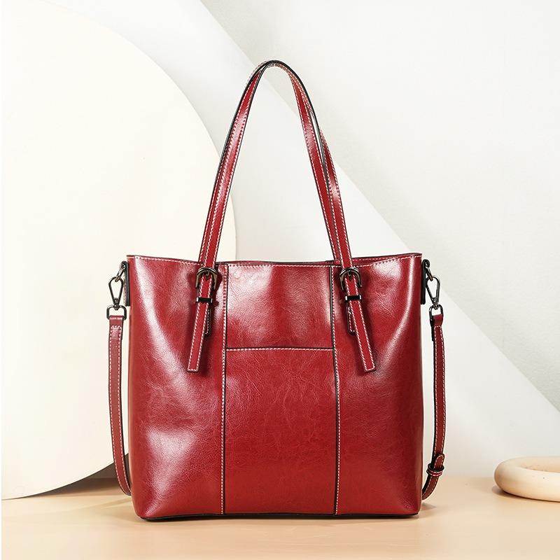 Genuine Leather Women's Bags, New Oil Wax Cowhide Fashionable Versatile Tote Bags, High-end Large-capacity Messenger Shoulder Bags