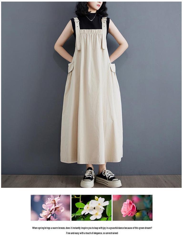 Elegantní letní korejský overalový šat s tenkými ramínky plus size