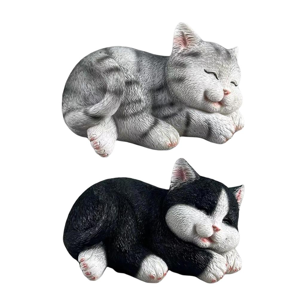 Cat Figurine Art Crafts Decorative Garden Statue for Shelf Outside Landscape