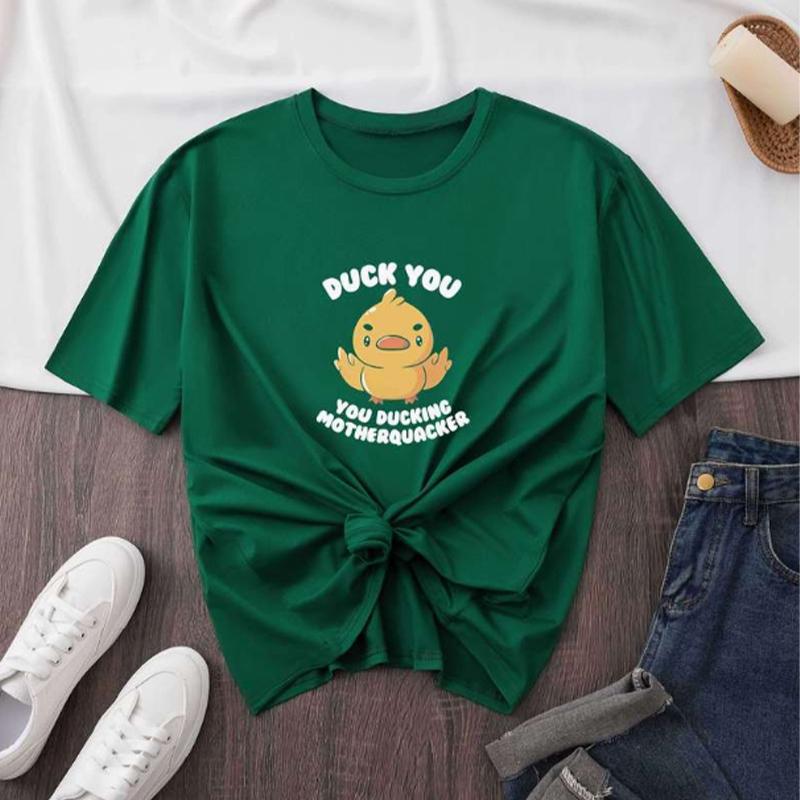 Tricou drăguț cu imprimeu de pui mic de modă pentru femei, tricou amuzant casual, cu mâneci scurte, cu gâtul O, tricou pentru femeie de vară