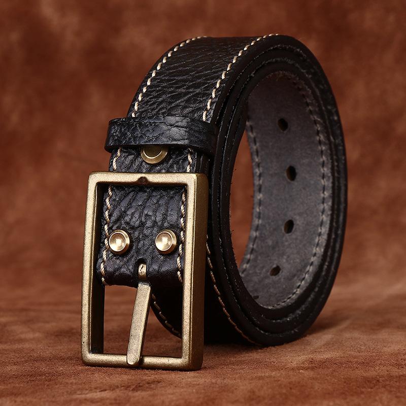 Thickened Retro Embossed Trend Versatile Leather Belt Men'S First Layer Cowhide Bison Leather Pattern Jeans Belt Men'S