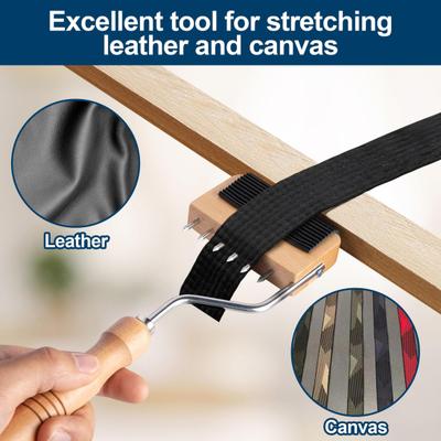 Gooseneck Webbing Stretcher Upholstery Tool with 6 Metal Spikes Wooden Handle Webbing Stretching Tool for Leather Canvas