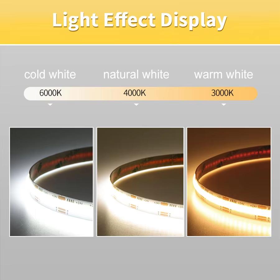 Dimmable COB LED Strip Light 24V 12V 8mm 320 LEDs M Flexible Tape 3000K 4000K 6000K For Bedroom Decoration 1M 5M