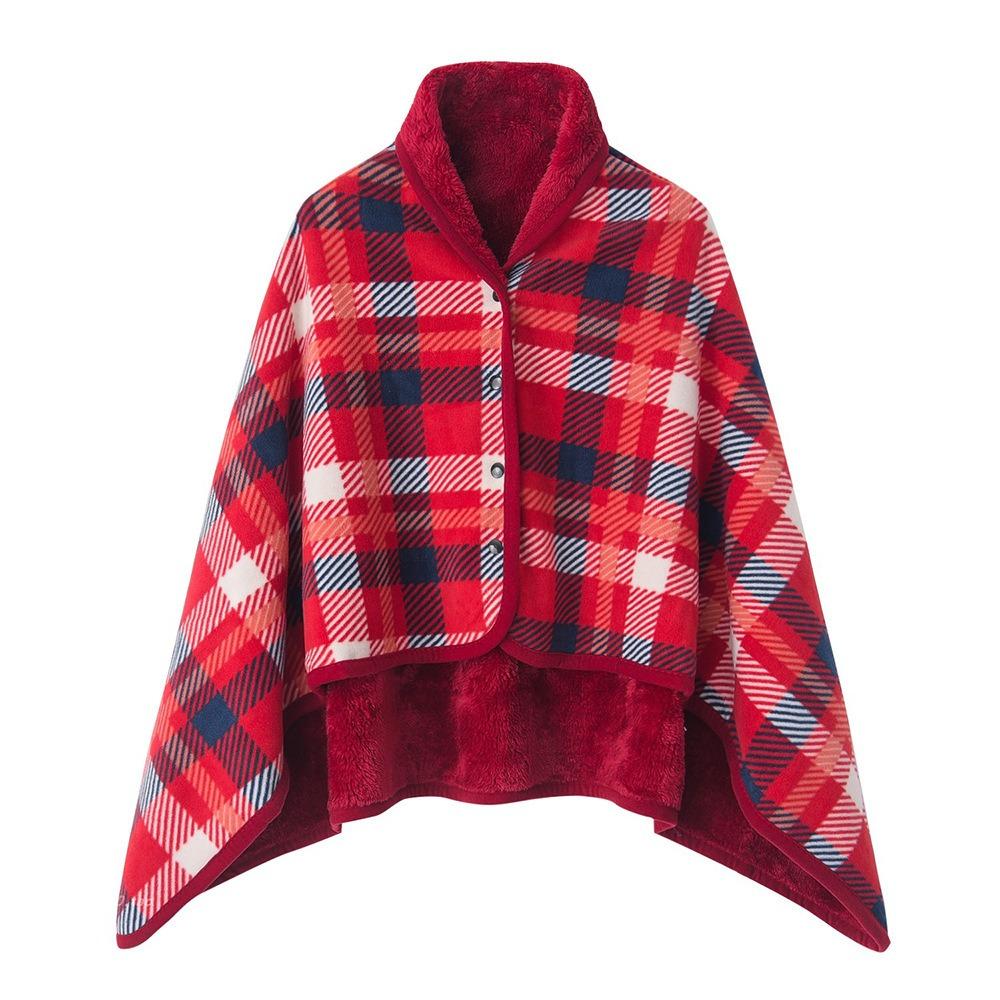 Lazy Plaid Wearable Blanket Thicken Soft Casual Office Blanket with Button Warm Home Shawl Blanket Winter
