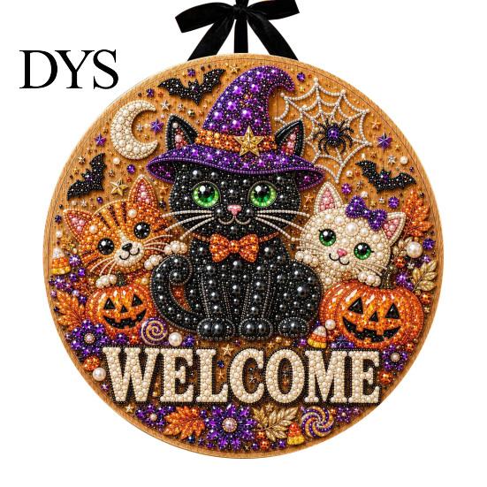 Wall Hanging Decor Halloween Faux Pearl Door Sign Kit, Ghost Skull Skeleton Cat Welcome DIY Painting Art Crafts Handmade Arts for Decoration Set