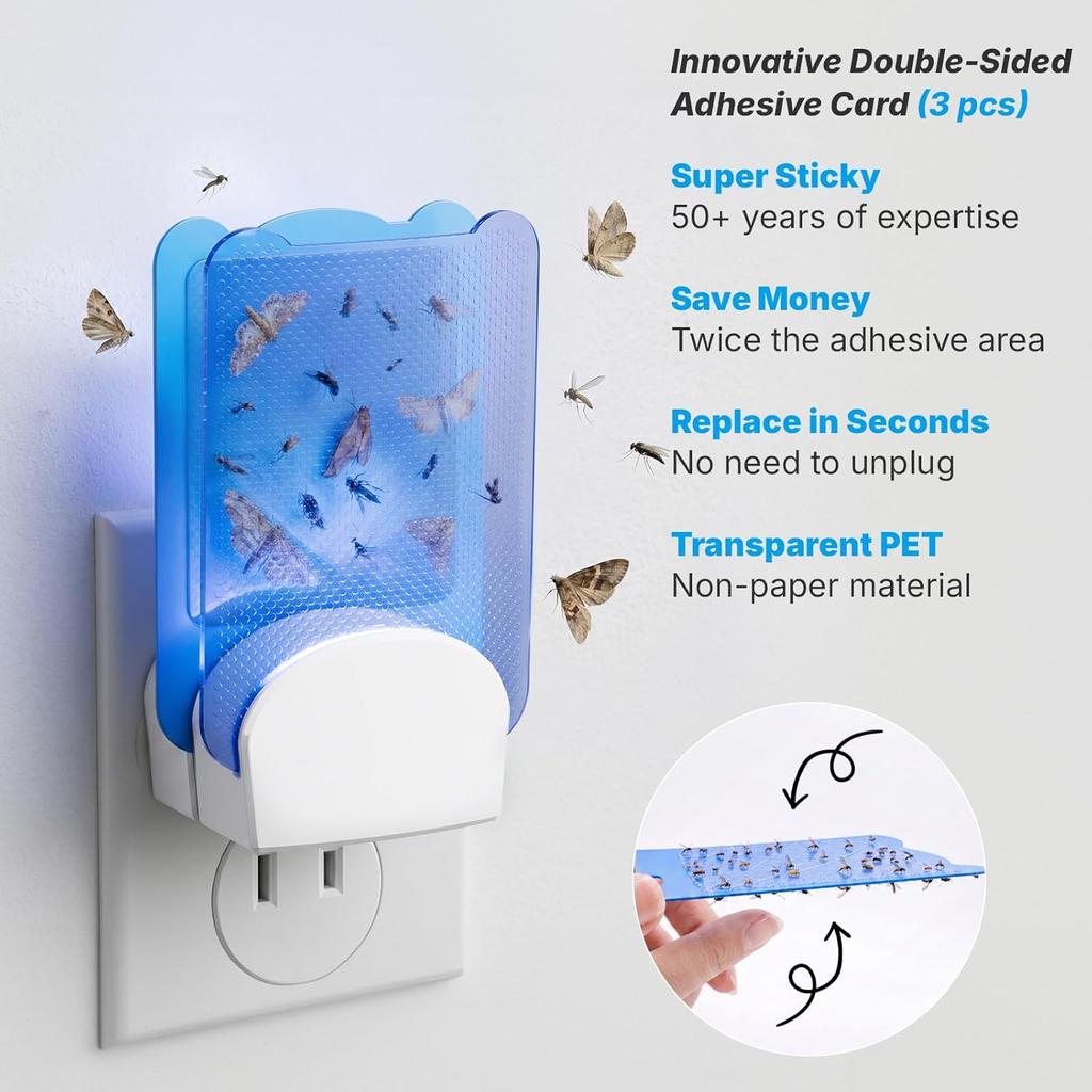 Fliegenfalle Stecker-UV Innen | Fruchtfliegen Mit 3 Klebefüllpads Für Den Innenbereich