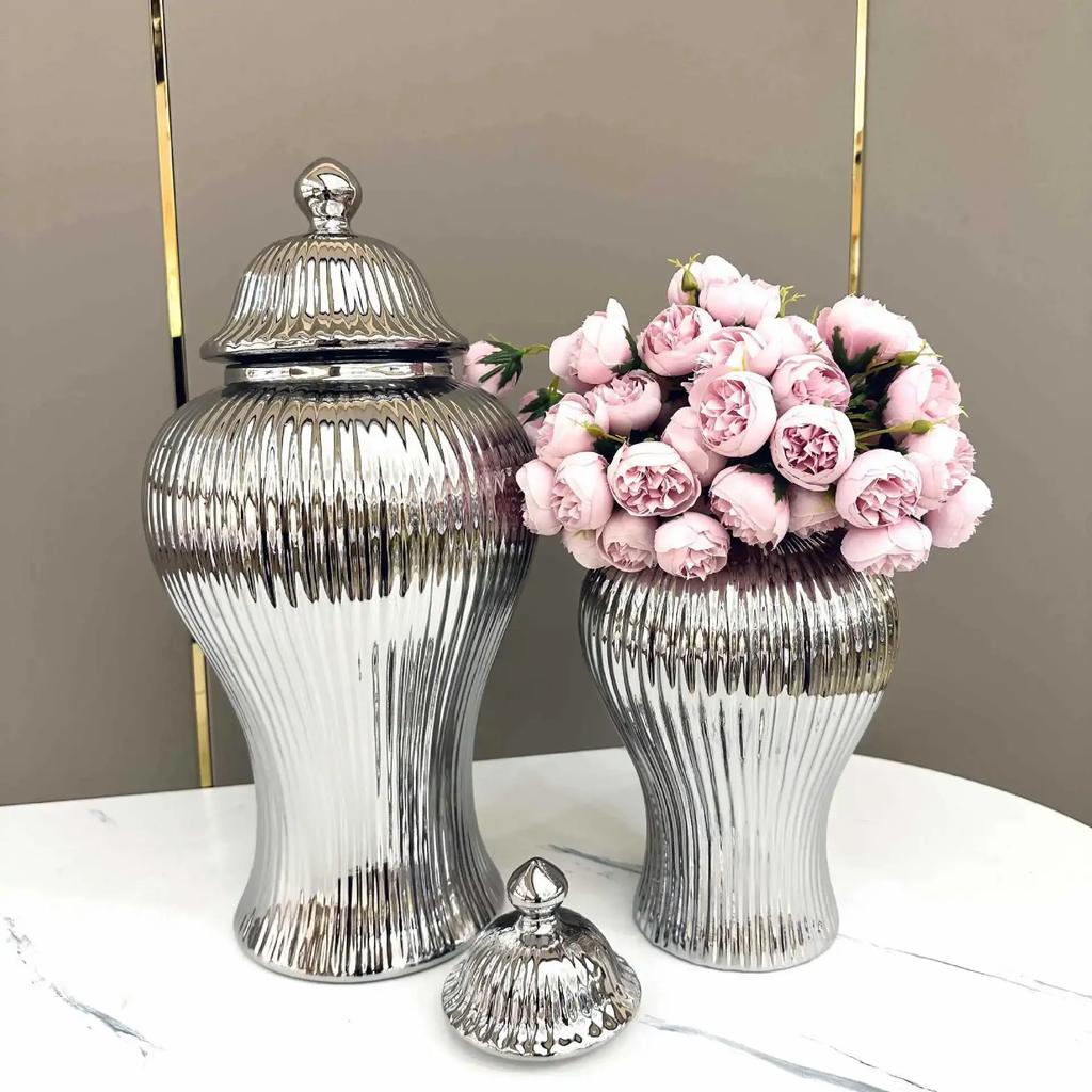 Ceramic electroplating storage tank with lid European style flower vase handicraft decoration desktop container storage tank