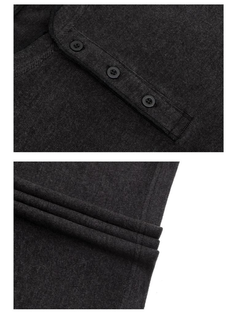 Unisex Retro Wool Henley Long Sleeve T-Shirt - Loose Fit Autumn Base Layer