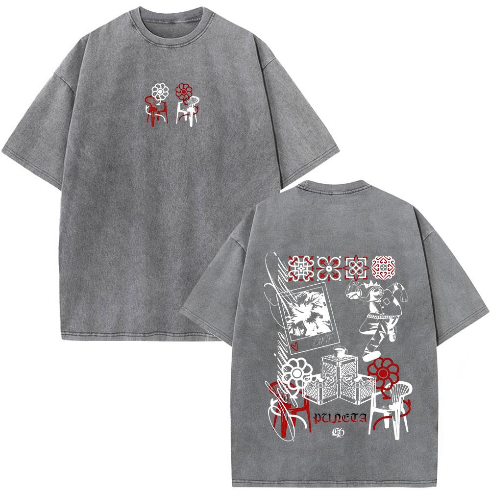 Rapper Bad Bunny Debi Tirar Mas Fotos DTMF Vintage Washed T Shirts Men Women Clothing Fashion Hip Hop ONeck Tshirts Streetwear