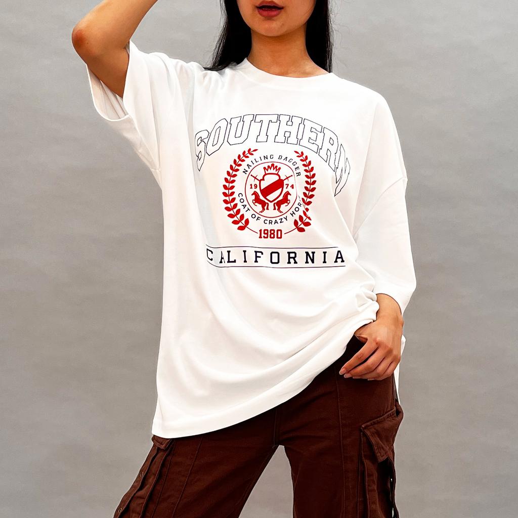 Seutailligseu Southern California Pure Cotton Oversized Short Sleeve T-Shirt 4 Colors
