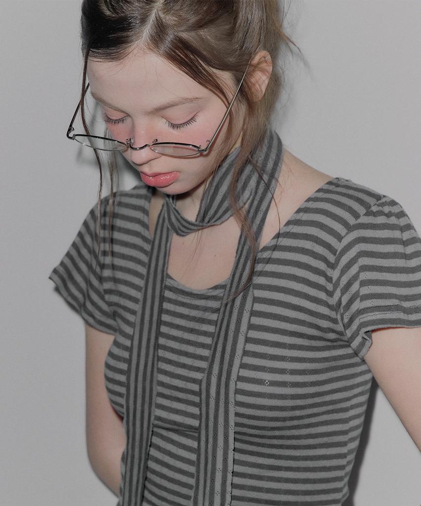 Teuwi Deaden Stripe Jacquard Short Sleeve T-Shirt (Strap Set)
