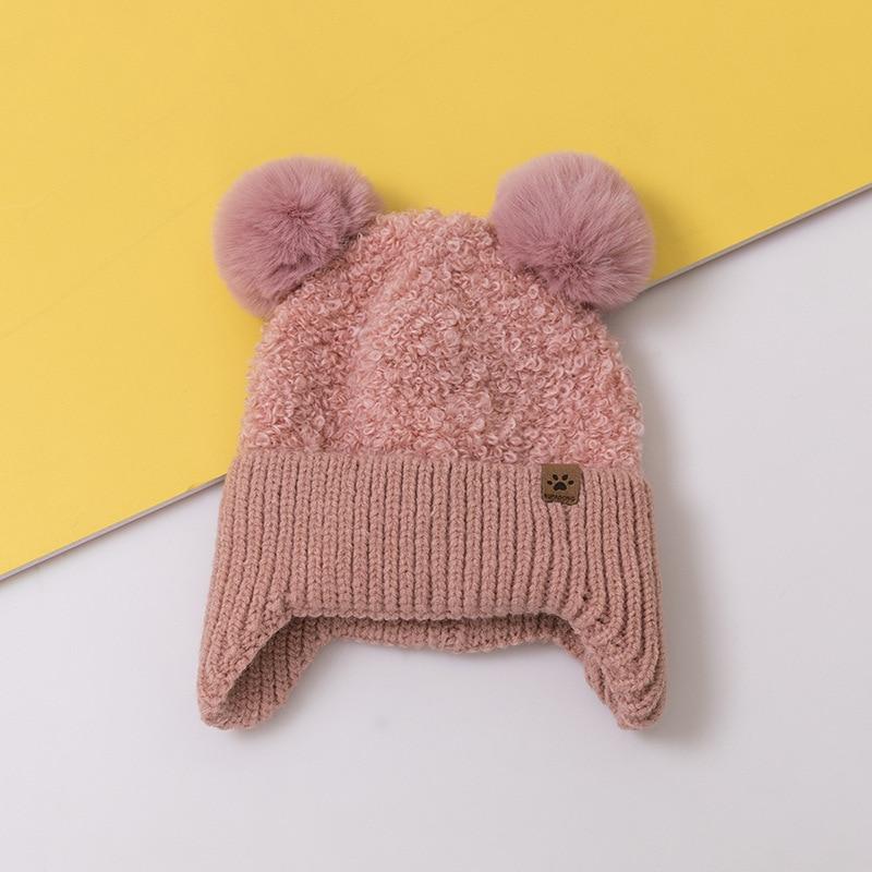 Baby Winter Beanie Hat for Kids, Soft Warm Cotton Ear Protection Cap, Pink, 3-18 Months, 44-50 cm