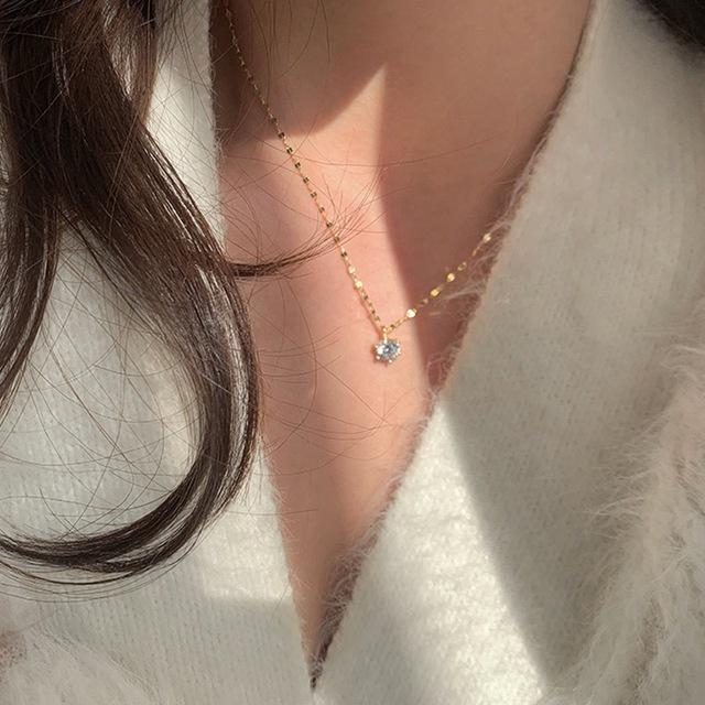 New Fine 925 Sterling Silver Zircon Pendant Necklace Women Shiny Clavicle Chain Jewelery for Women and Girls Party Gifts