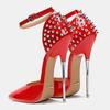 Sandalias de Tacón Fino Alto con Remaches para Mujer Zapatos Individuales Sexy con Correa al Tobillo para Fiesta de Club Nocturno Anfitriona Modelo Pasarela Pub Travestismo