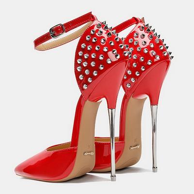 Women Rivet High Thin Heel Sandals Lady Sexy Ankle Strap Single Shoes for Nightclub Party Host Model Catwalk Pub Cross Dressing