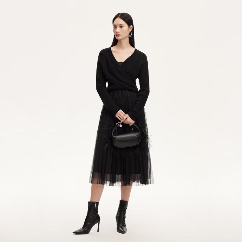 

VEROMODA Women s Sequin Knit Cardigan & Mesh A-Line Dress Set L