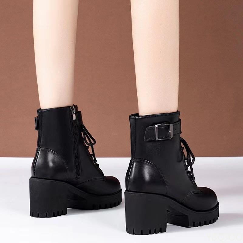 Fashion Women's Fashion Boots Side Zip High Heels Round Head Thick Heel Wear Resistant Boots Outdoor Daily Commute Women Shoes