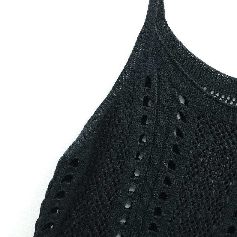 Summer Women's Knitted Beach Holiday Hollow Out Dresses Swimwear Seaside Cover Up Halter Dress