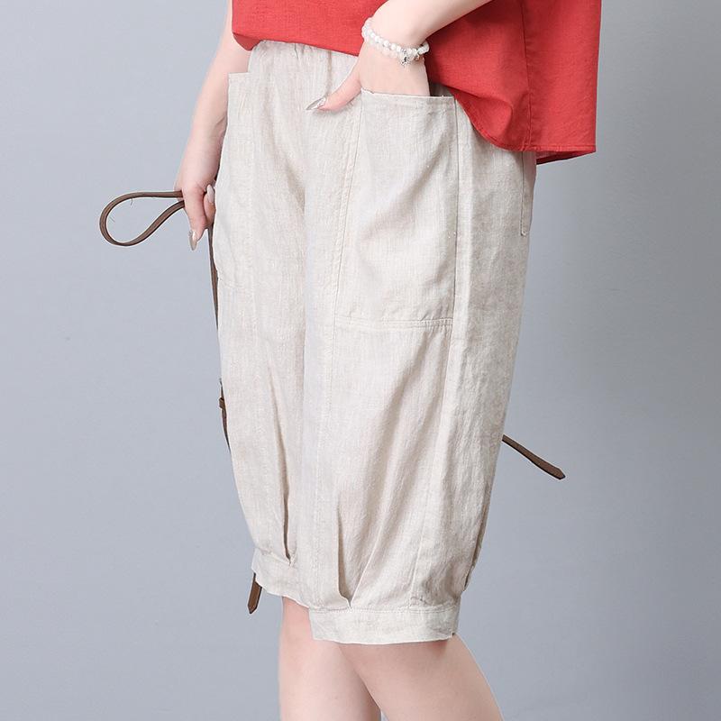

Women s Plus Size Linen Over-the-Knee Harem Pants XXL (145-160 jin) природний/Лляний