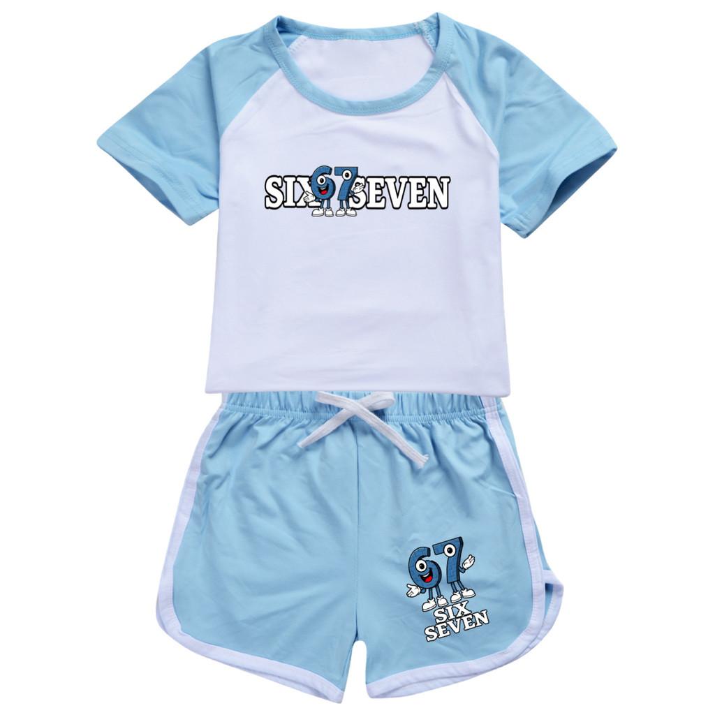 5388 Short Style Boys Girls Steal a Brainrot 67 Printed T-shirt Shorts Tracksuit Clothes Set