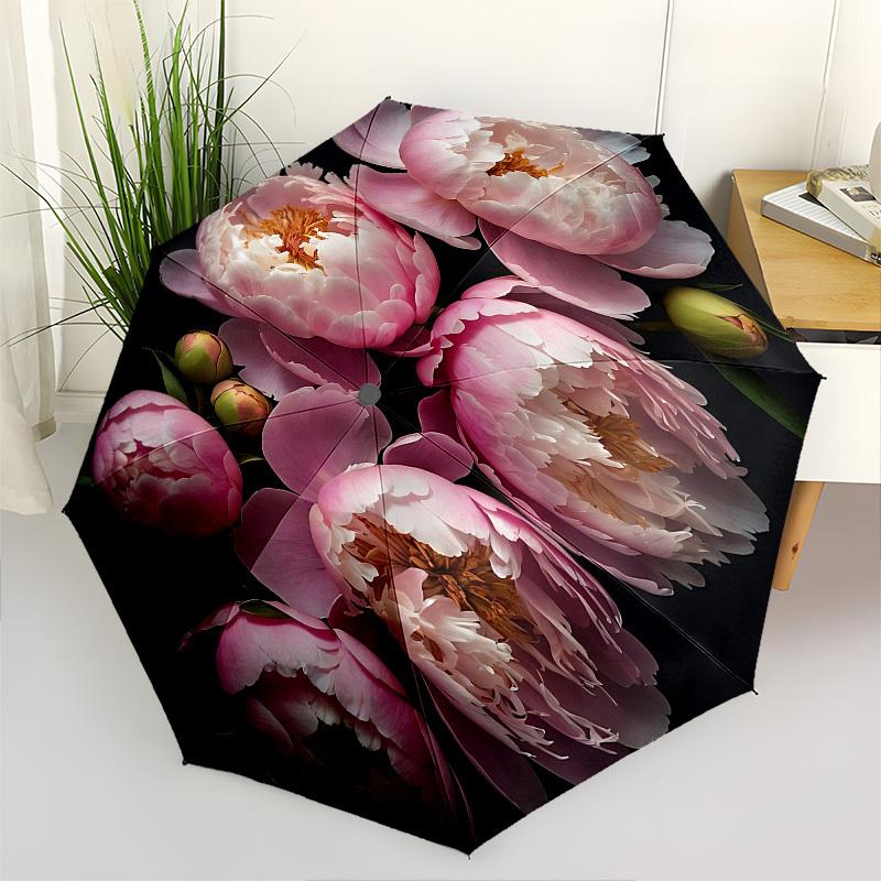 

Pink Peonies Automatic Folding Umbrella Compact 8 rib Design, Unique Style, Suitable for Everyday Outdoor Use, Perfect Gift for Friends and