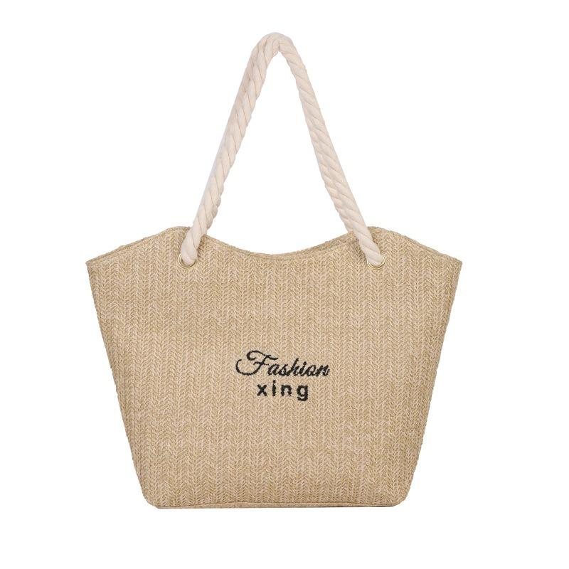 Large Capacity Fashion Woven Letter Tote Bag Summer New Trend Shoulder Armpit Bag Women's Casual Commuting
