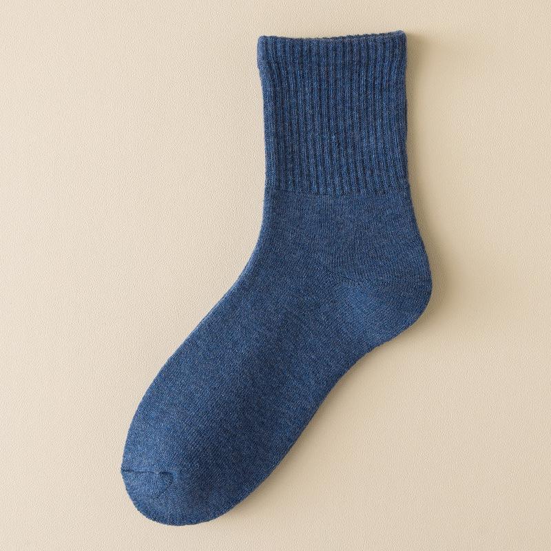 Men's Winter Mid-Calf Cotton Socks - Thick, Warm, Solid Color, Japanese Style, Home Comfort, Versatile Long Socks