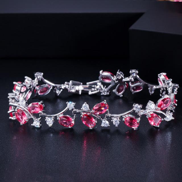 

Pera 6 Colors Options Silver Plated Green Stone Leaf and Flower Big Cubic Zirconia Charm Bangle Bracelets Jewelry for Women B043 рожевий червоний колір
