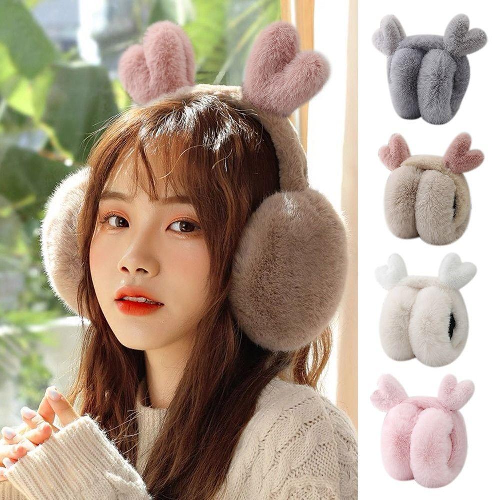 Cute Plush Deer Ear Earmuffs Foldable Anti-Freeze Ear Warmer Thickened Keep Warm Ear Cover for Women Girls
