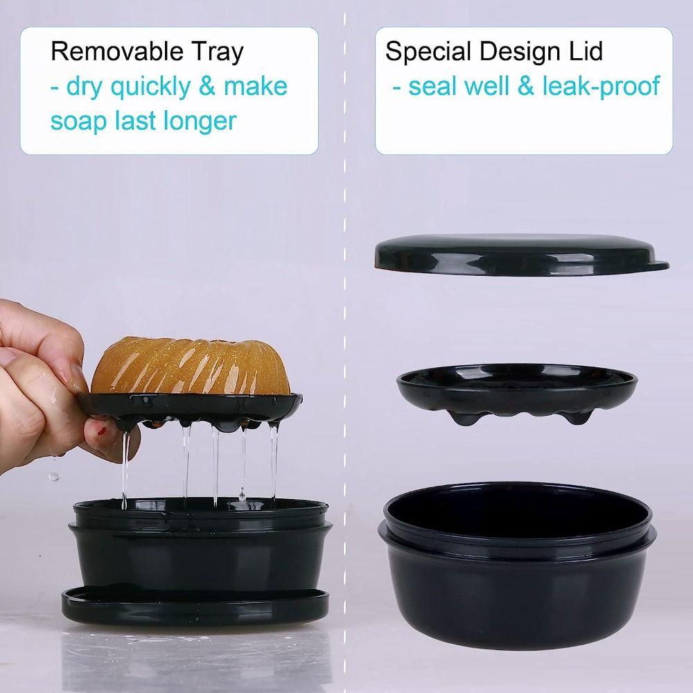 2 Pcs Green and Black Travel Soap Container Blue and White, Round Draining Soap Dish  Business Trip
