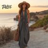 Lässiges Neckholder-Faltenkleid Damen Nacken Maxikleid, Tiefes V Ärmellos Schlankmachend Langer Rock Strandurlaub Sommerkleid, Sommer Fließend mit Taschen