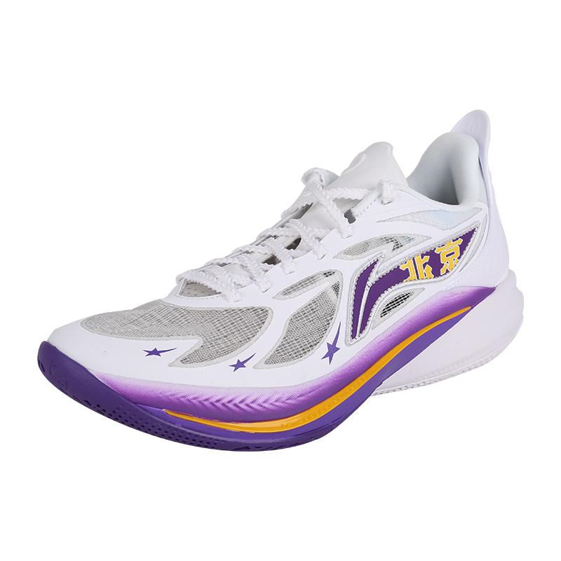 Li Ning Sonic 12 PE Version Shock Absorption Durable Low Top Basketball Shoes Men sneaker White Purple ABAU019-13