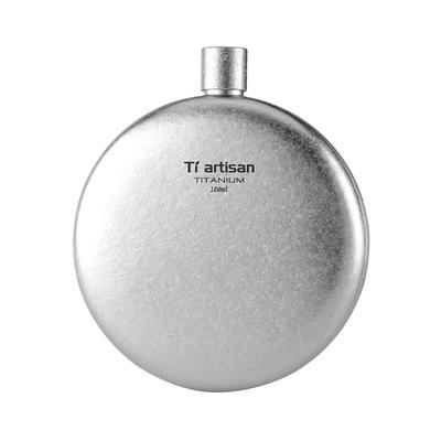Ti Artisan Titan Tragbare Outdoor Flache Runde Weinflasche, Ultraleichte Titanflasche für Wandern, Bergsteigen und Camping (Eisblumen-Design)