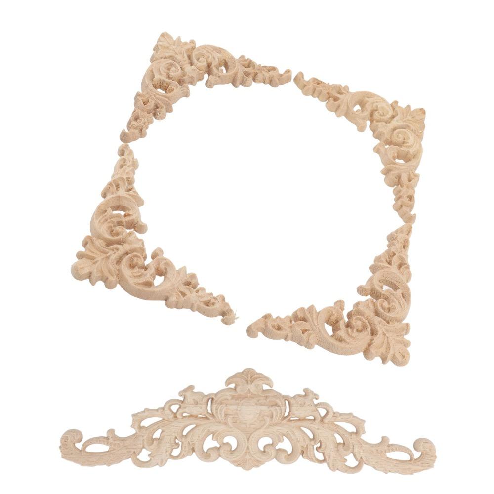 5Pcs 8cm Wood Appliques Onlays Hand Carved Corner Onlay Applique For Cabinet Door
