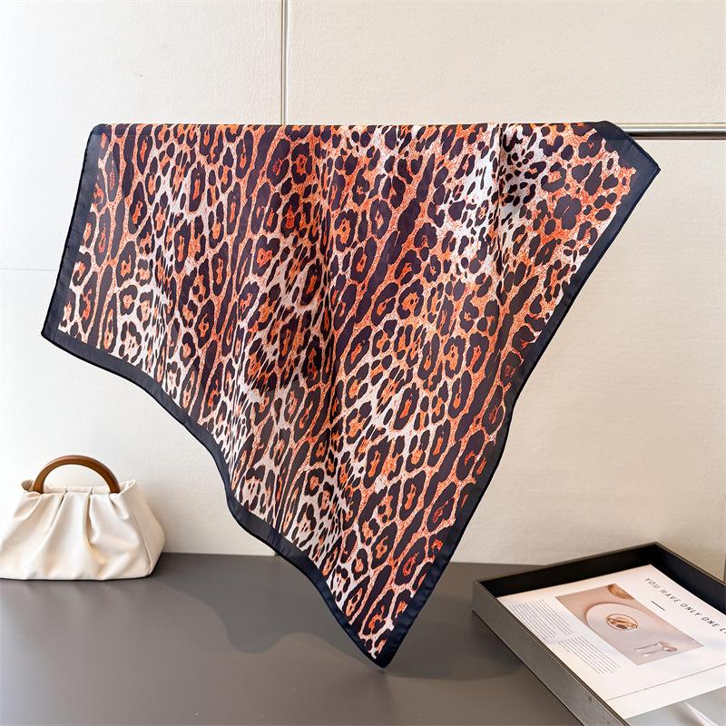 

2026 Luxury Silk Skinny Scarf for Lady Spring Leopard Print Headband Small Hair Band Bag Handle Ribbon Female Handkerchief 70x70cm
