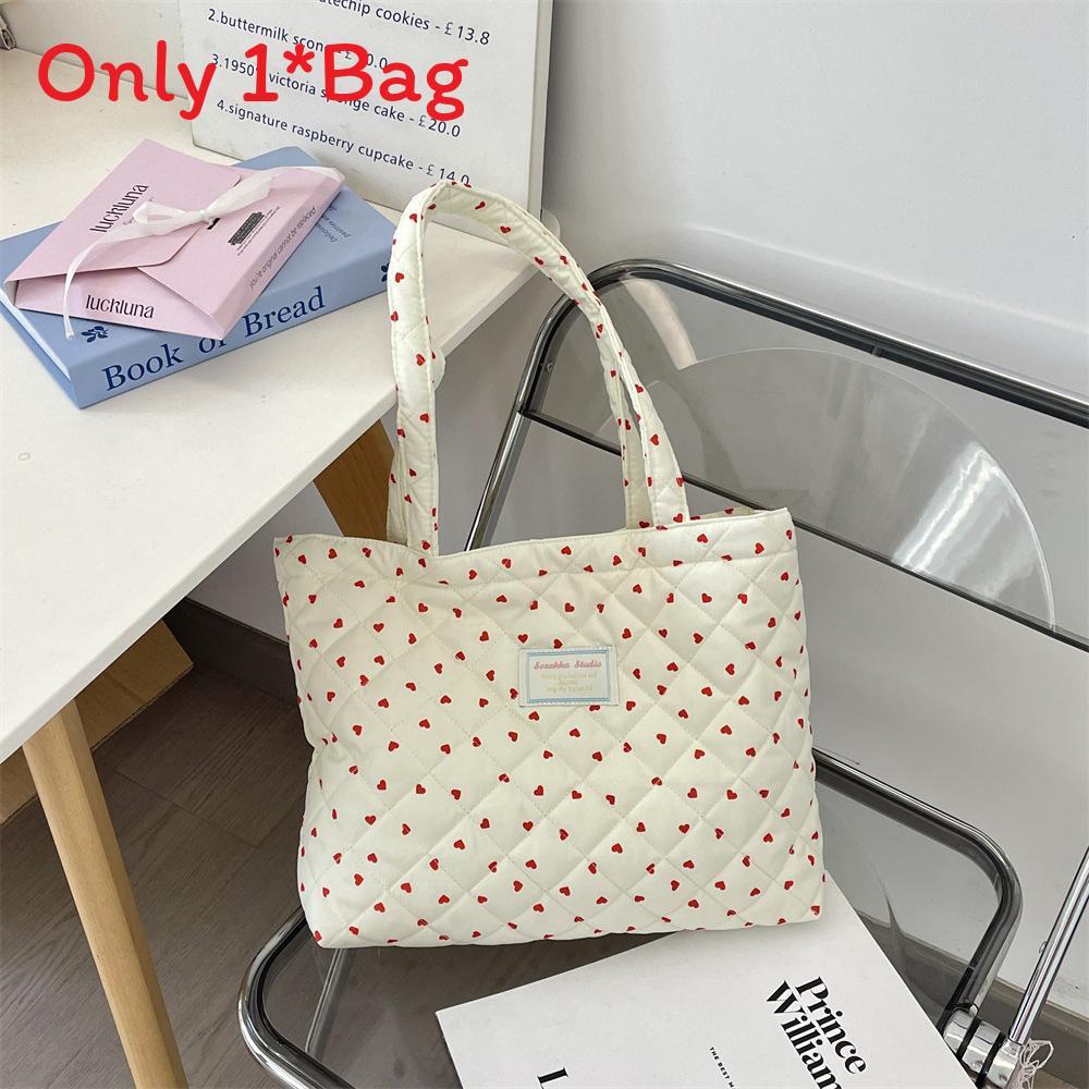 Tote Bag With Heart Pattern And Cotton Lining For Daily Use