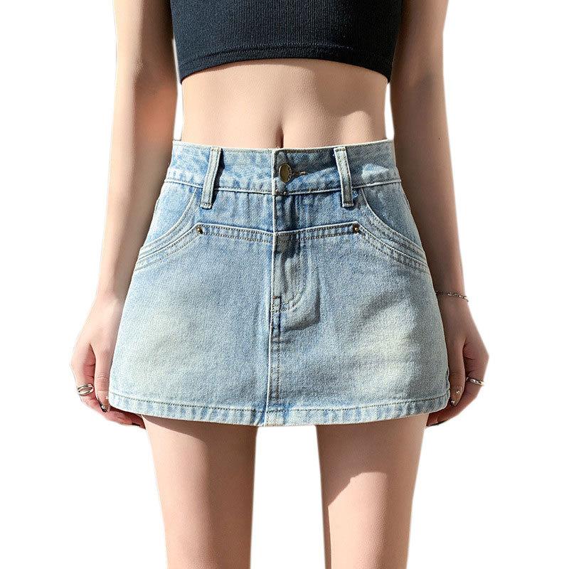 Classic Versatile Light Blue Flow Skirt Design Sense High Waist A-line Skirt Pants Half-body Package Hip Skirt Ladies Summer Fashion Denim Short Skirt
