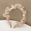New Fashion Black Mesh Ruffle Pearl Headband For Women Girls Korean Sweet Lace Pleated Hoop Hair Band Hair Accessories