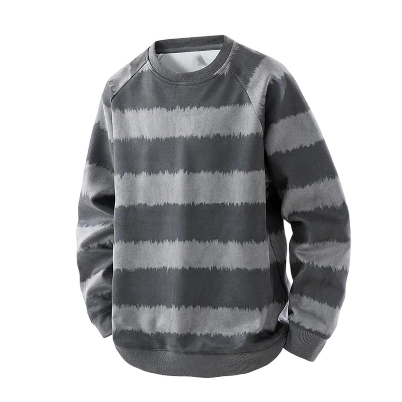 

Men s And Women s Casual Printed Striped Long-sleeved Top Loose Round-neck Pullover Hoodie XL