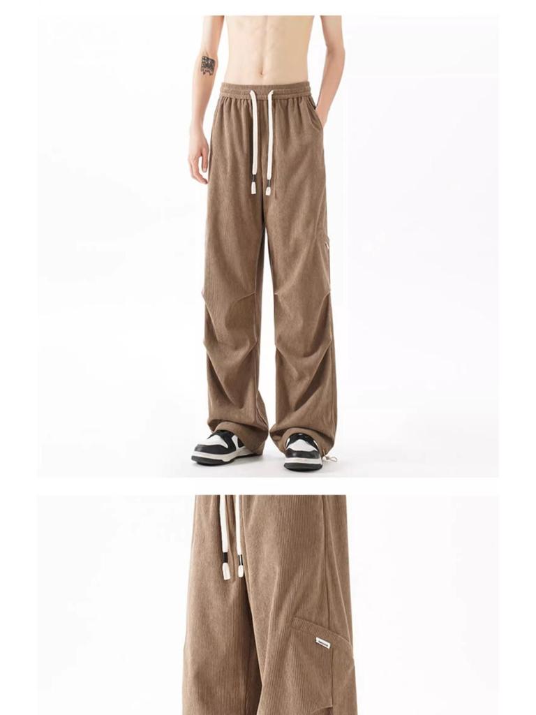 Men's Retro Wide-Leg Cargo Pants - Trendy, Loose, Straight-Leg Design for Spring/Autumn 2025