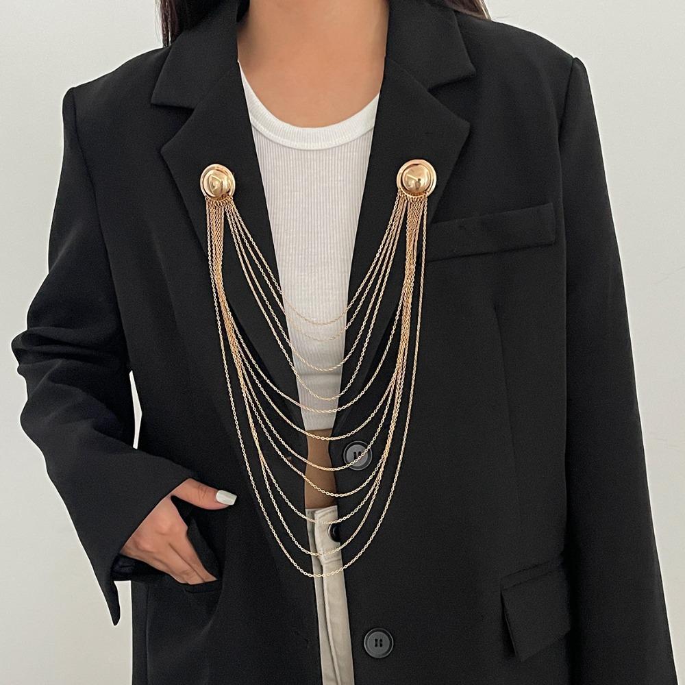 Geometric Multi Layer Metal Tassel Brooch Long Multi-layer Chains Pin Pins Clip Banquet Party