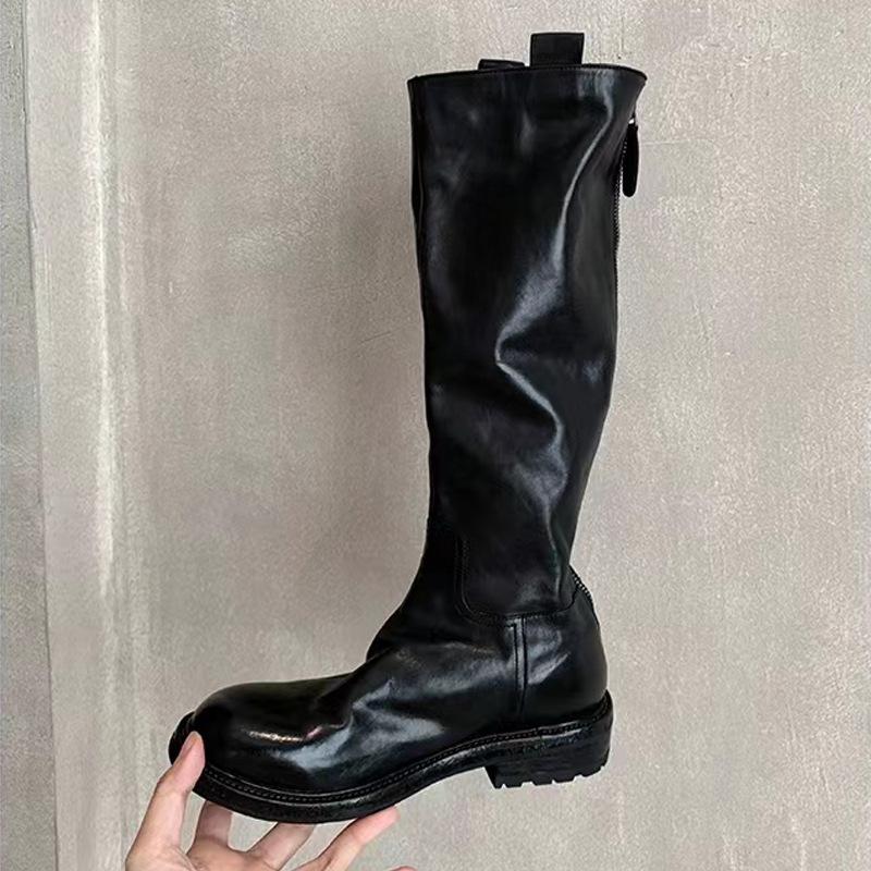 

Autumn and winter new retro washed horse hide high tube thin medium long boots thick heel thick sole knight boots women 35