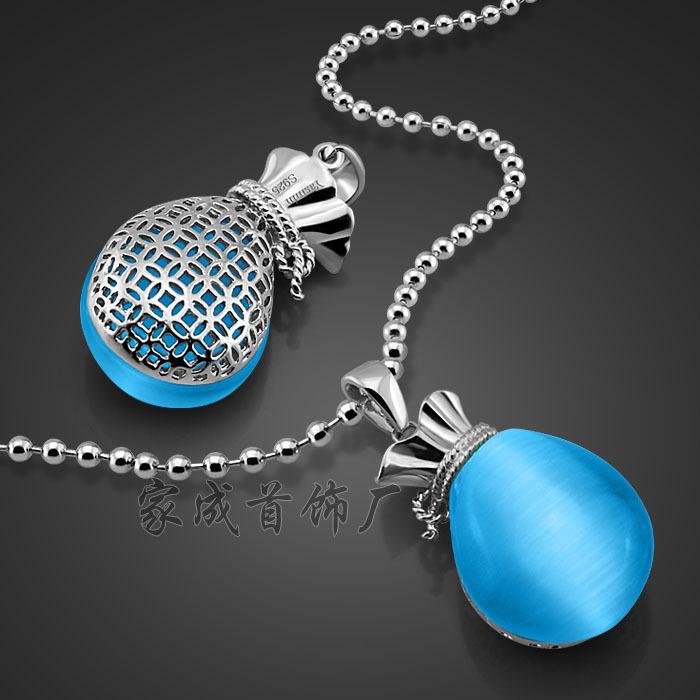 

Women S Necklace Platinum Plated Blue Pink Crystal Water Drop Money Bag Pendant Long Chain Jewelry
