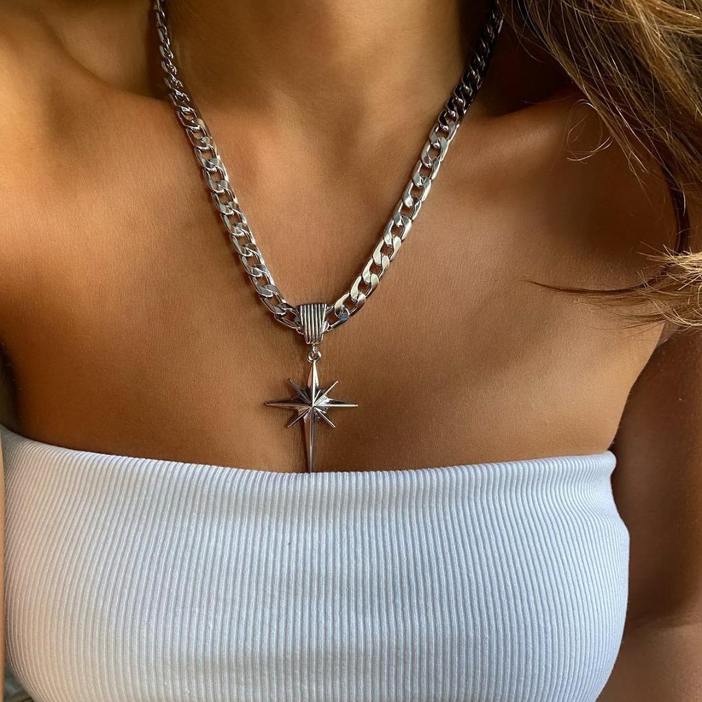 Hip Hop Necklace Accessories Women's Simple Octagram Personality Cuban Thick Chain Niche Clavicle Chain